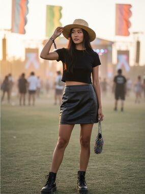Zara Black Faux Leather Mini Skirt, XS, curved hem, Festival Grunge Edgy Sexy